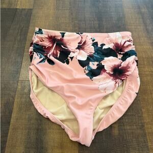Albion Floral High Waisted Bikini Bottom Pink Tropical Swim Size Medium